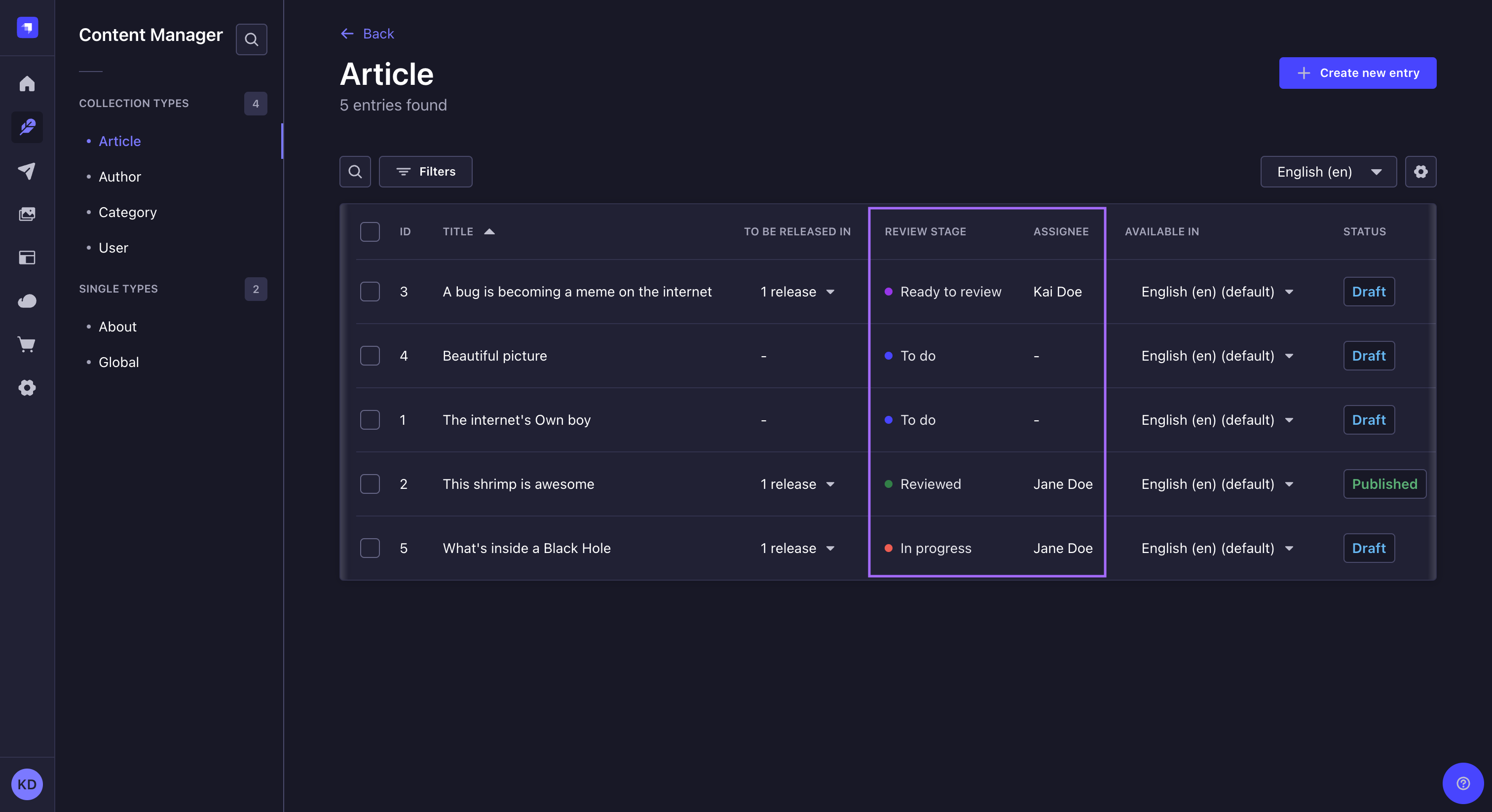 Review Stage column